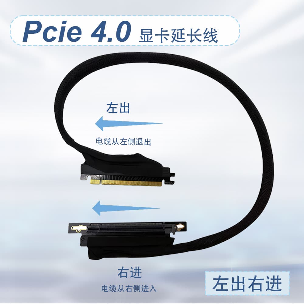 PCIE 4.0 X16 GPU Server Graphics Card Extension Cable, Braided Wire Harness, High-Speed Lossless Server Cable