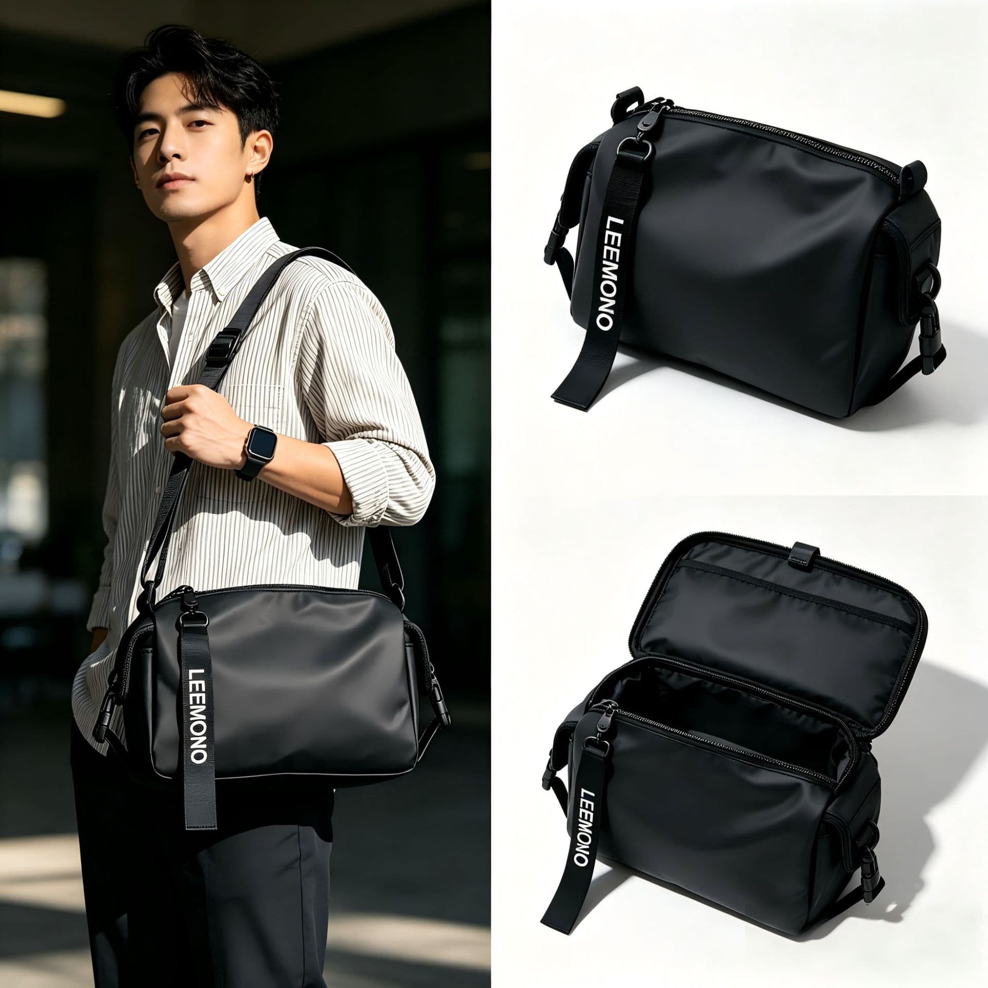 New niche crossbody bag, neutral style small black bag, versatile small bag, casual, trendy and cool sports style crossbody bag for men and women