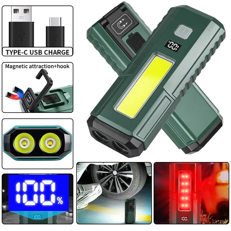 Multifunctional 2400mAh Flashlight Support Output Portable COB Side Light Work Light with Magnet and Hook