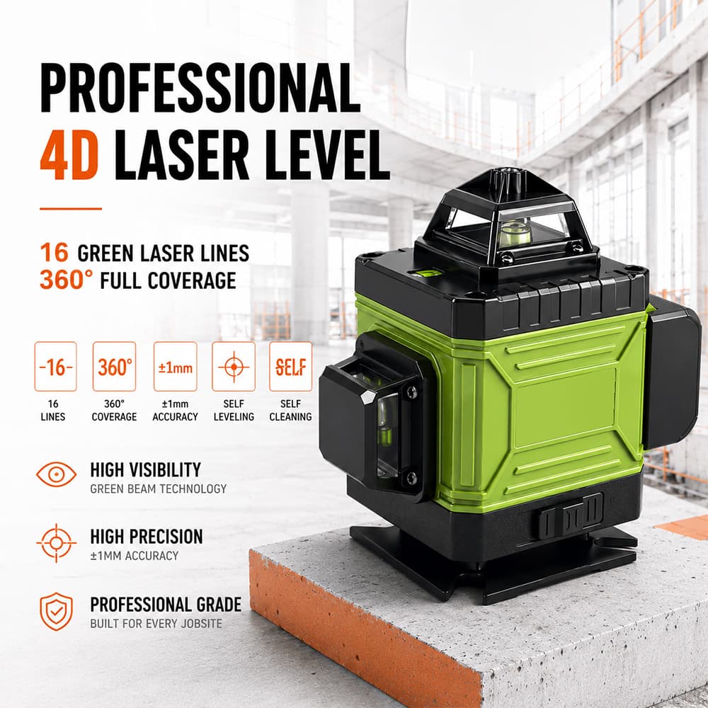 Cross-border 16-line Level with High Precision, Bright Fine Line Laser Infrared Green Light Self-leveling Level