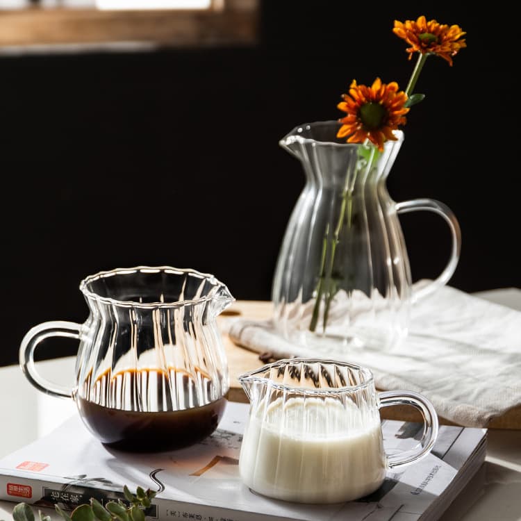 Cross-border Retro Stripe Cup High Borosilicate Heat Resistant Glass Transparent Glass Large Capacity Drink Cup Eagle Spout Fairness Cup
