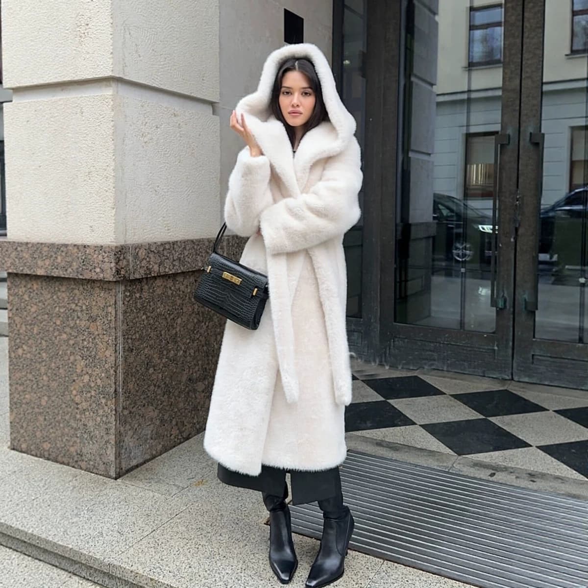 Amazon Cross-Border Autumn/Winter Eco-Friendly Faux Fur Coat Women's Long Hooded Faux Mink Fur Coat