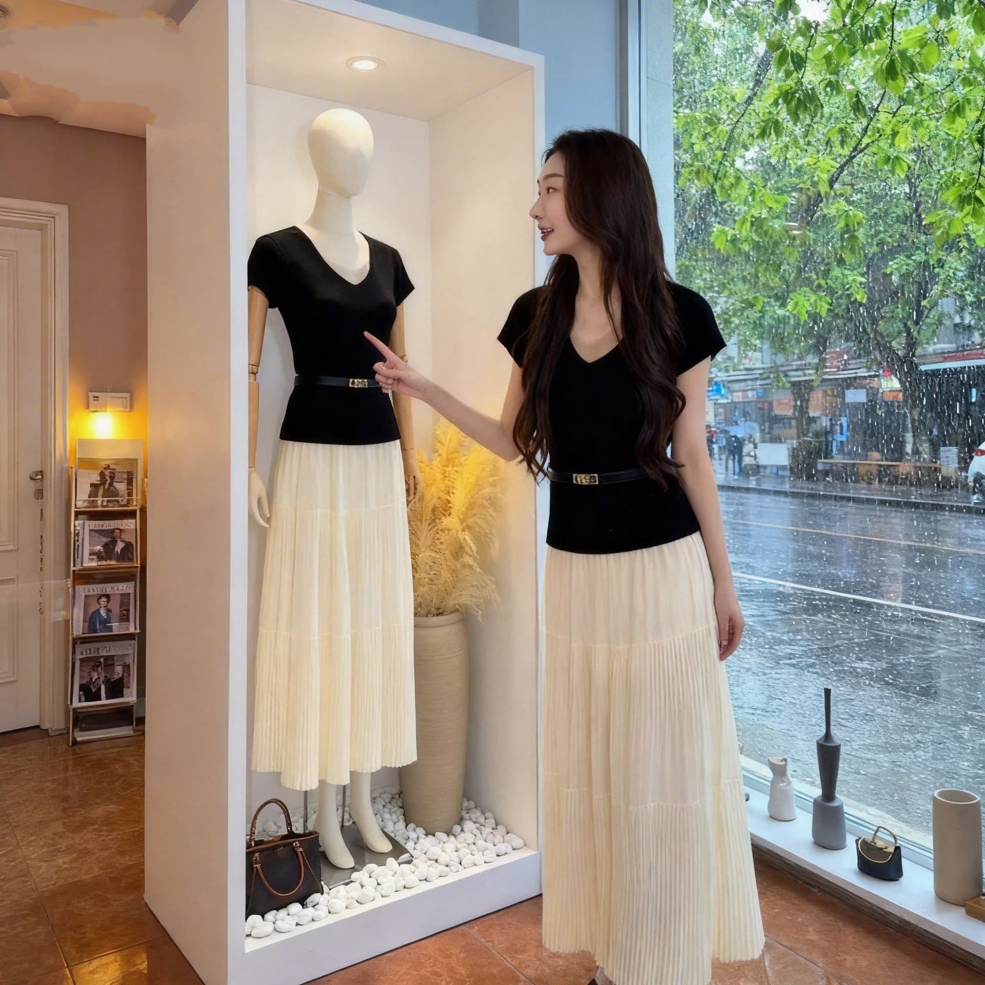 Fashionable Fairy 2026 New Summer Women's Hot-Selling Black Top Paired with Pleated Skirt Fashion Two-Piece Set