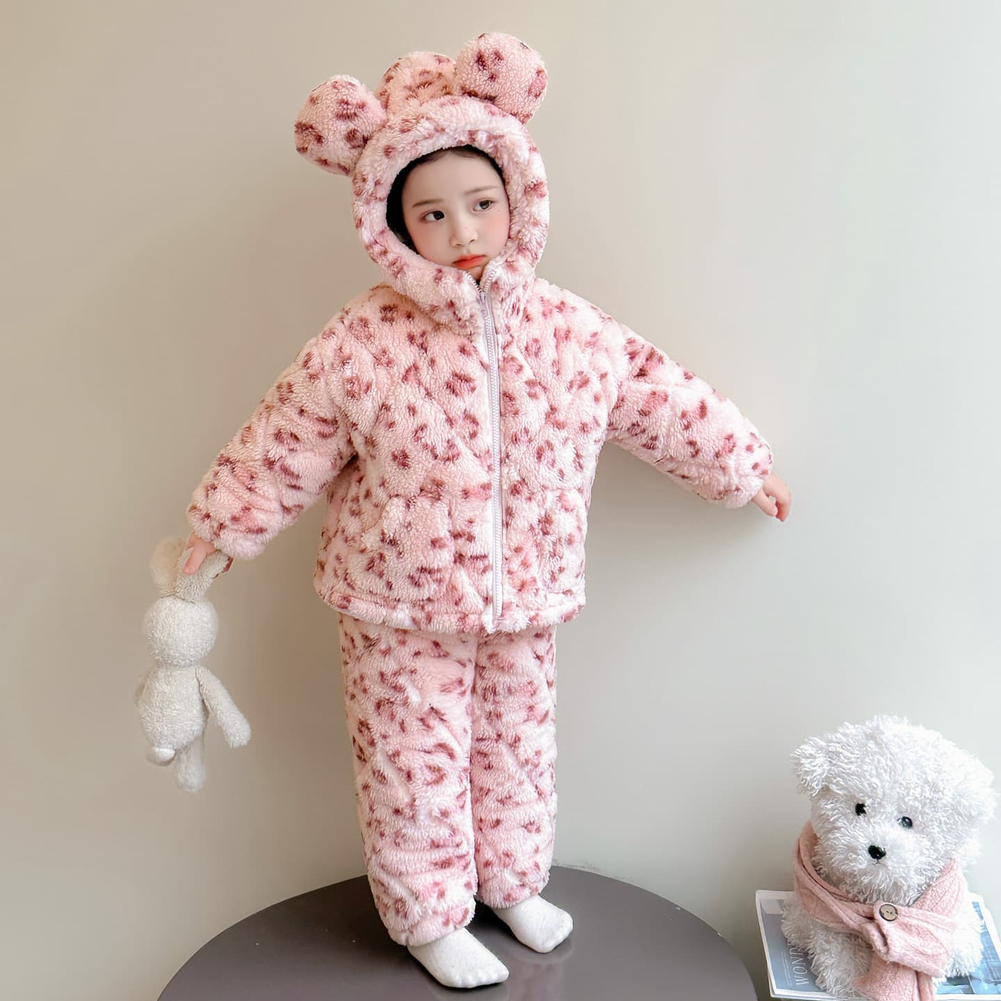Children's Winter Pajamas Three-Layer Cotton Padded Set for Girls, Wearable as Homewear, Warm Winter Clothing