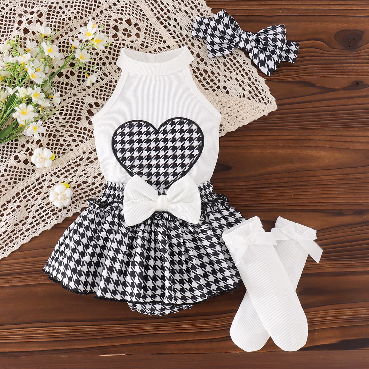Baby Girls Clothes 0-18M Summer Halter Heart Top + Bodysuit + Socks + Headband