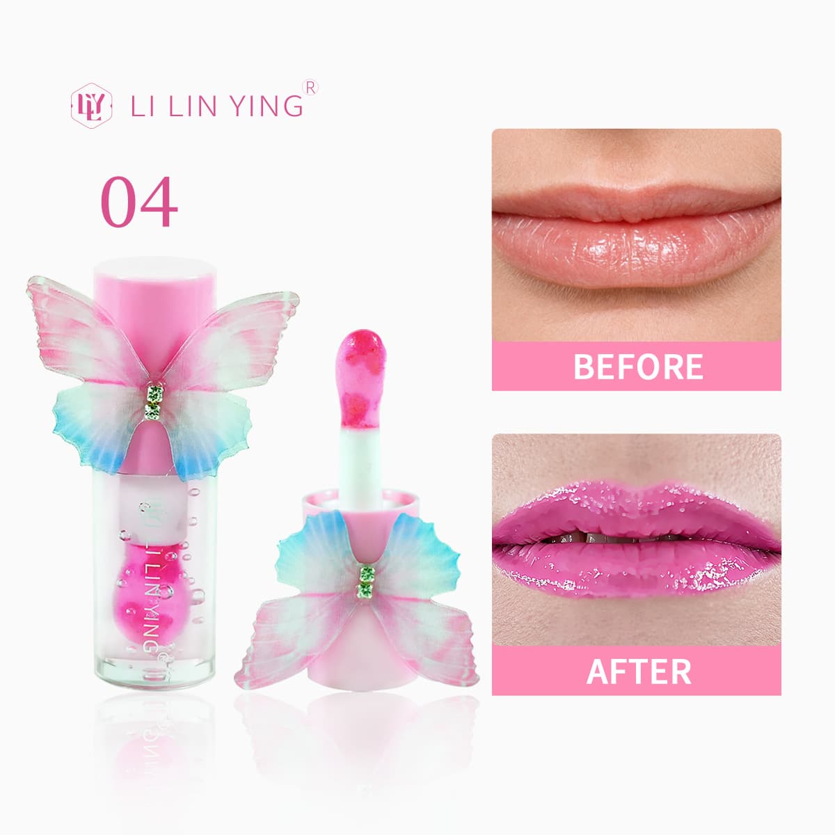 Cross-border cute bow six-color lip gloss chain 3D water mist lip gloss liquid lipstick is not easy to stick to the cup lipstint