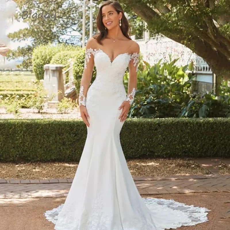 Mermaid Wedding Dress 2026 New Style Bride Long-Sleeve Backless Lace Slimming Simple Trailing Court Vintage Long Gown