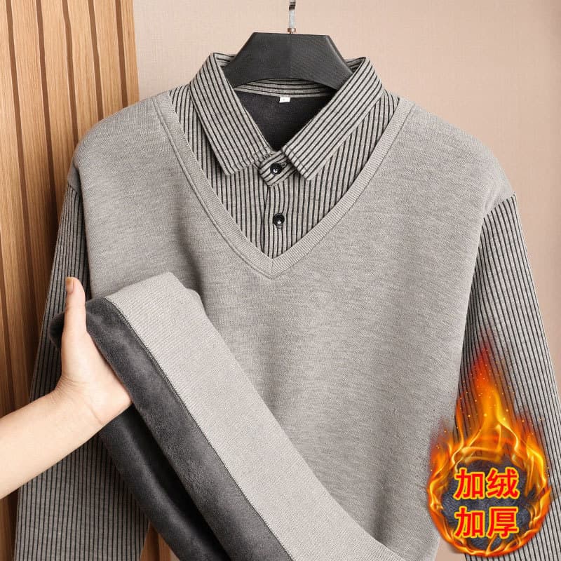 Cross-border Trade Winter Thickened Loose Anti-pilling Base Knitwear Men's Layered Look Sweater with Extra Warmth