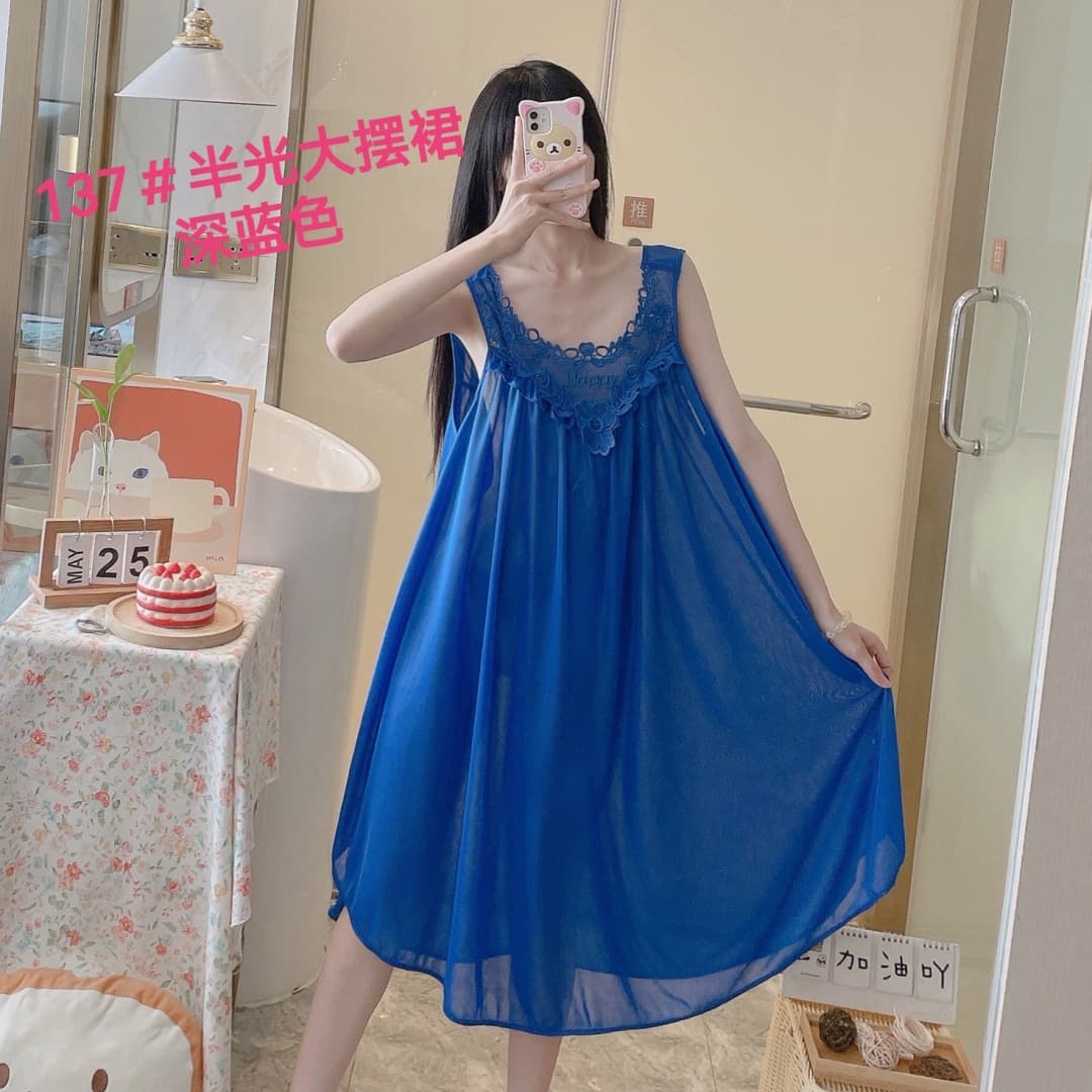 Summer Korean Ice Silk Sleepwear Plus Size Sleep Dress for Women Lightweight Loose Fit Loungewear