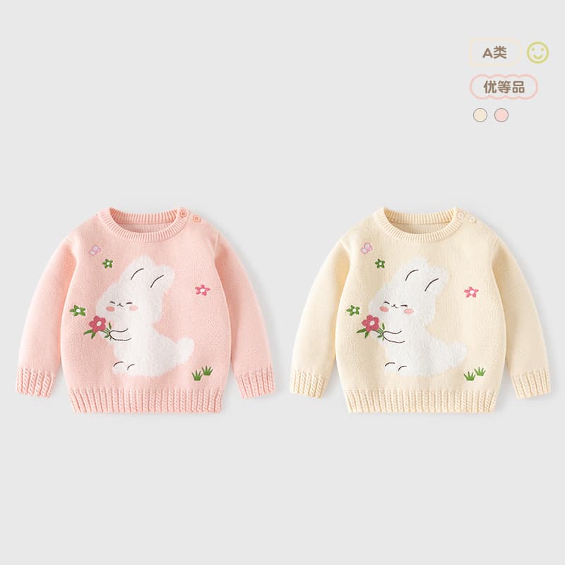 Soft Bunny Knit Cotton Girl's Sweater, Class A, Spring/Autumn Pullover, Soft Baby Sweater
