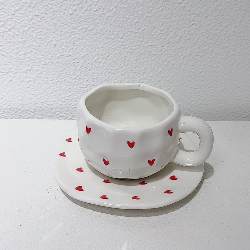 Creative Irregular Ceramic Handmade Mug and Saucer Set Exquisite Afternoon Tea Lady Coffee Cup Saucer Tea Set