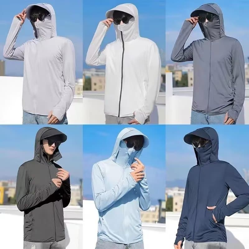 Summer New Mesh Sun Protection Jacket for Men, Thin Breathable Sunscreen Clothing with Wide Brim Hat for Outdoor Fishing Sunshade Coat