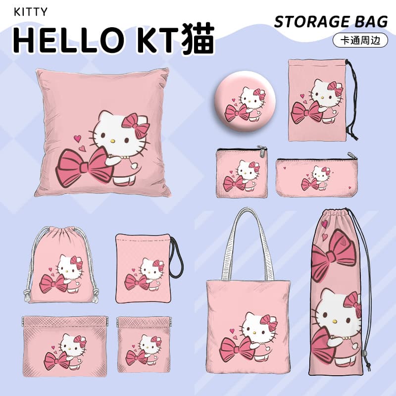 KT cat bag canvas bag drawstring storage bag fan peripheral badge pillow drawstring pocket wallet pen bag