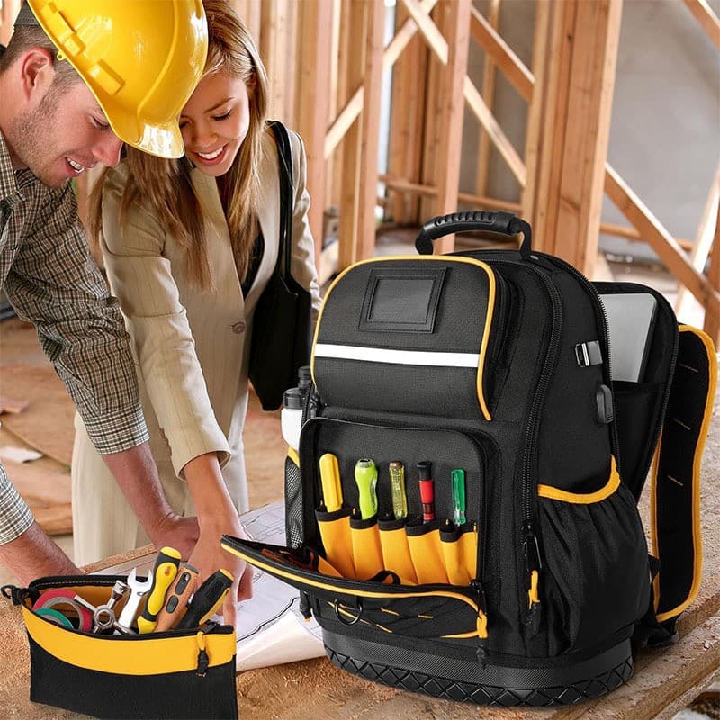 Cross-border Wholesale Oxford Cloth Tool Backpack with Hard Bottom, Large Capacity Hardware Tool Storage and Accessory Bag