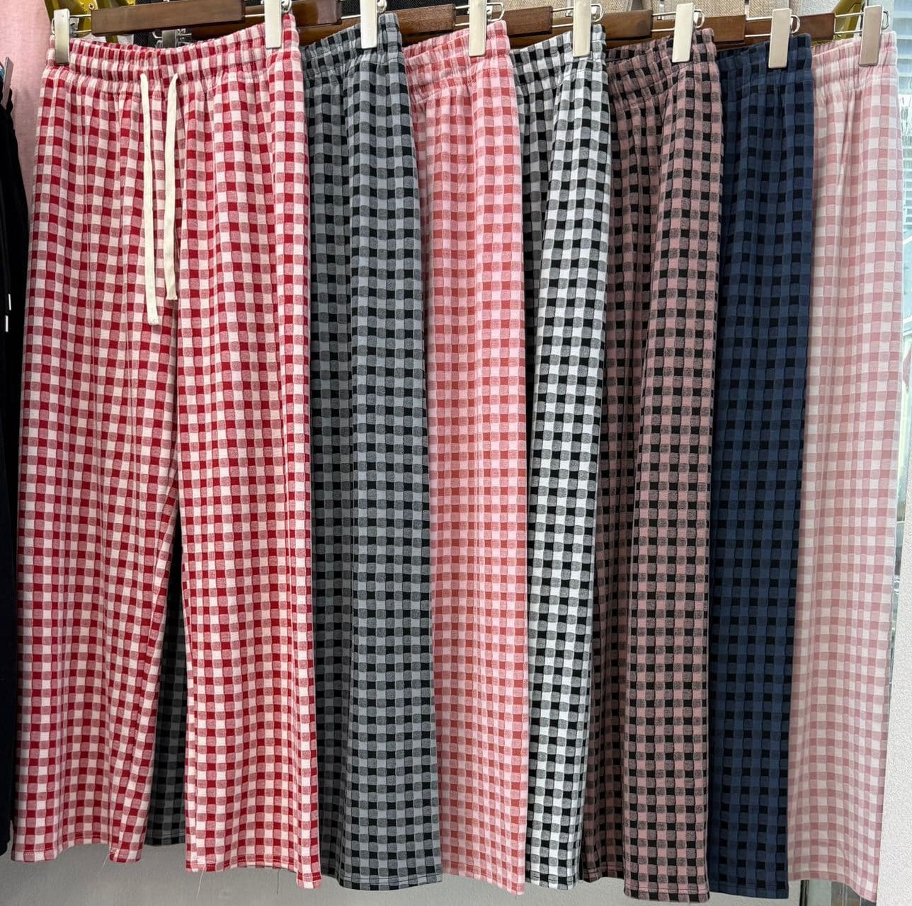 Autumn/Winter German Velvet Brushed Plaid Lazy Style Straight-Leg Pants for Women, High-Waisted Draped Wide-Leg Walking Pants, Plaid Sleep Pants