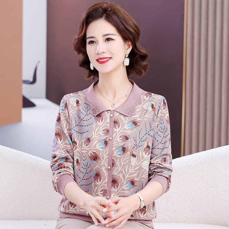 Spring Fashion T-Shirt for Women 2025 New Autumn Style Middle-Aged Women 50s Base Layer Grandma Top