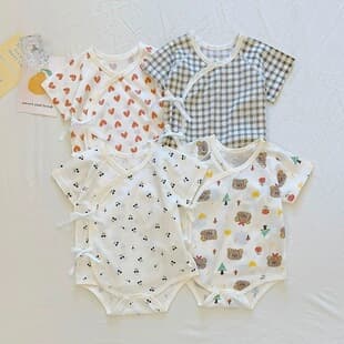 Boys' baby short-sleeve butterfly bodysuit, baby girl seamless pure cotton onesie, newborn thin bodysuit, summer