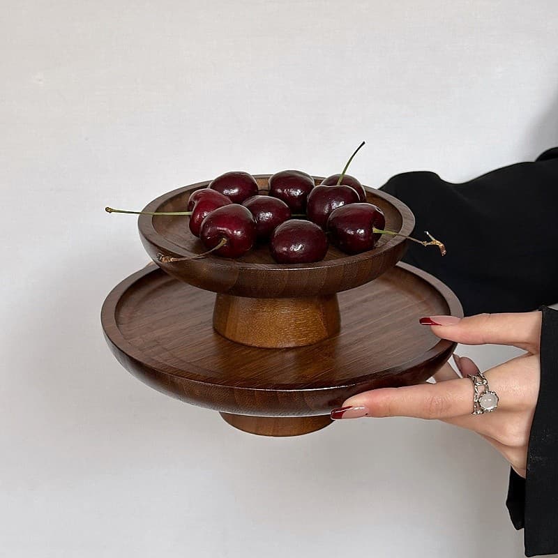 Vintage Wooden Pedestal Fruit Bowl Cake Tray Home Living Room Dessert Stand Display Rack Japanese Style Fruit Plate