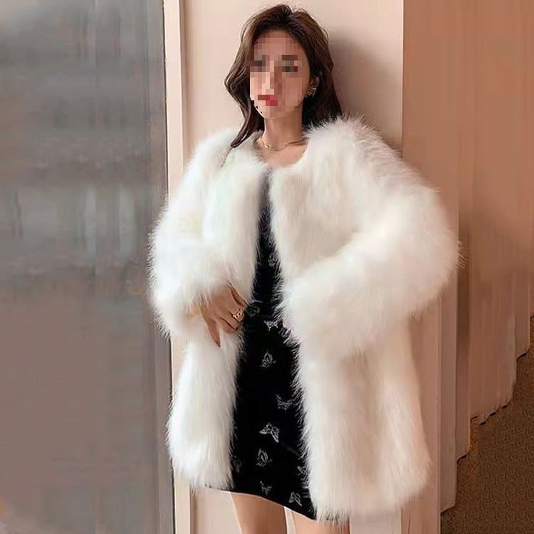 Cross-border 2025 Autumn/Winter New Fashion Faux Fox Fur Coat Women's Mid-Length Elegant Fuzzy Coat
