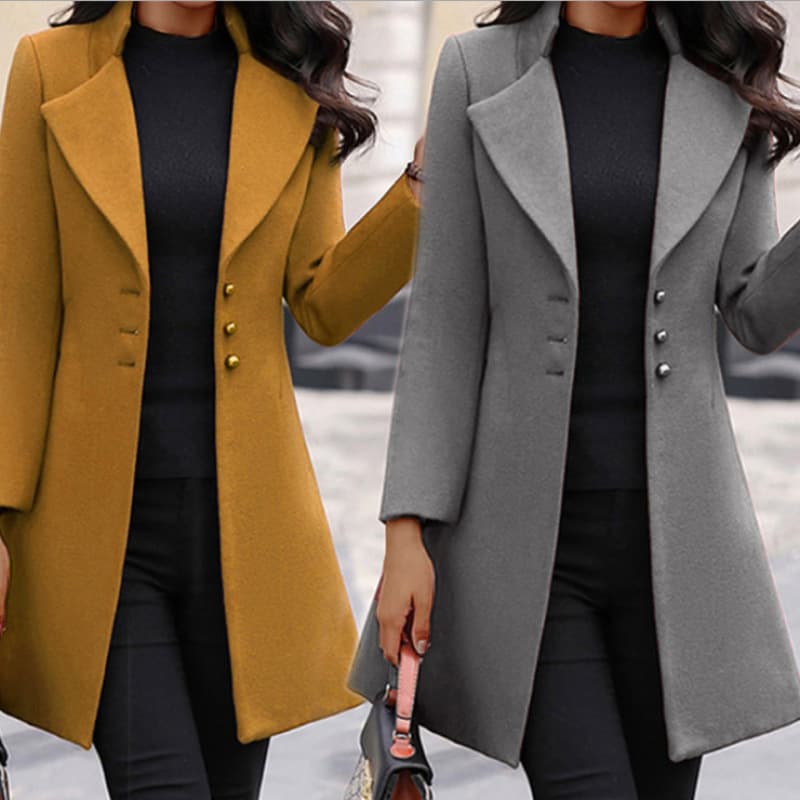 European and American cross-border autumn/winter mid-length Korean-style lapel slim-fit solid color tailored women's wool coat