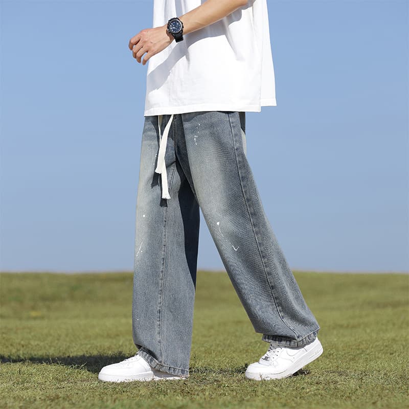 Cargo washed distressed jeans for men, spring/autumn American high-street vibe trendy brand, cool and loose straight-leg wide-leg pants.