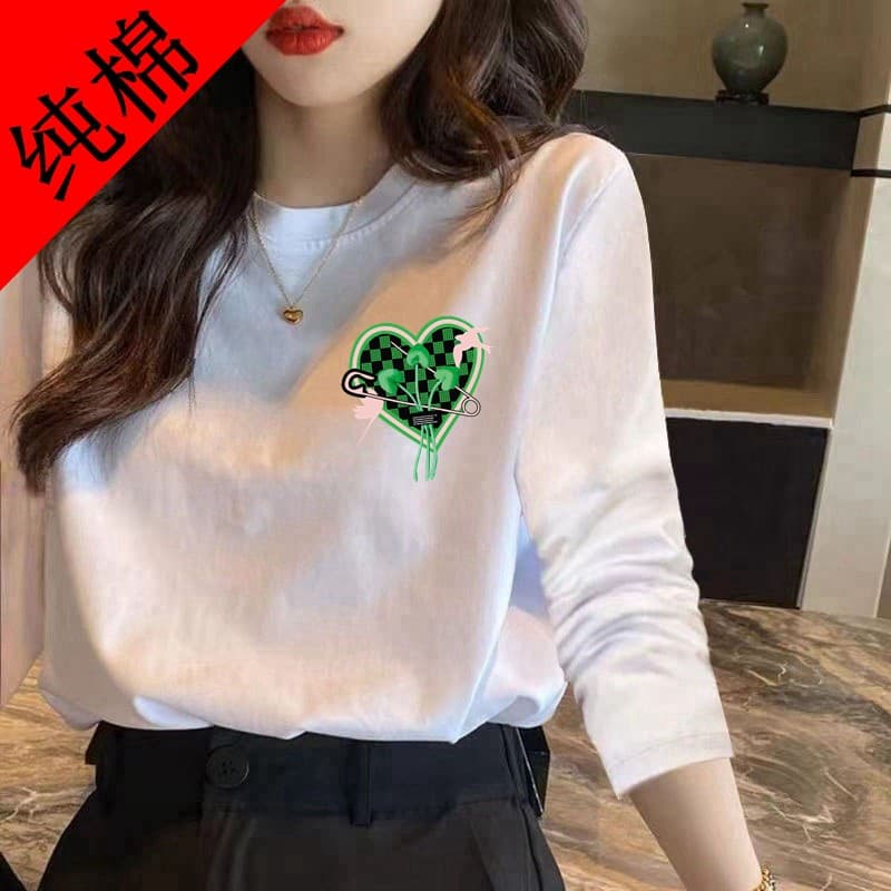 White cotton long-sleeved T-shirt for women 2024 new autumn and winter style inner wear high-end bottoming shirt top clothes T-shirt