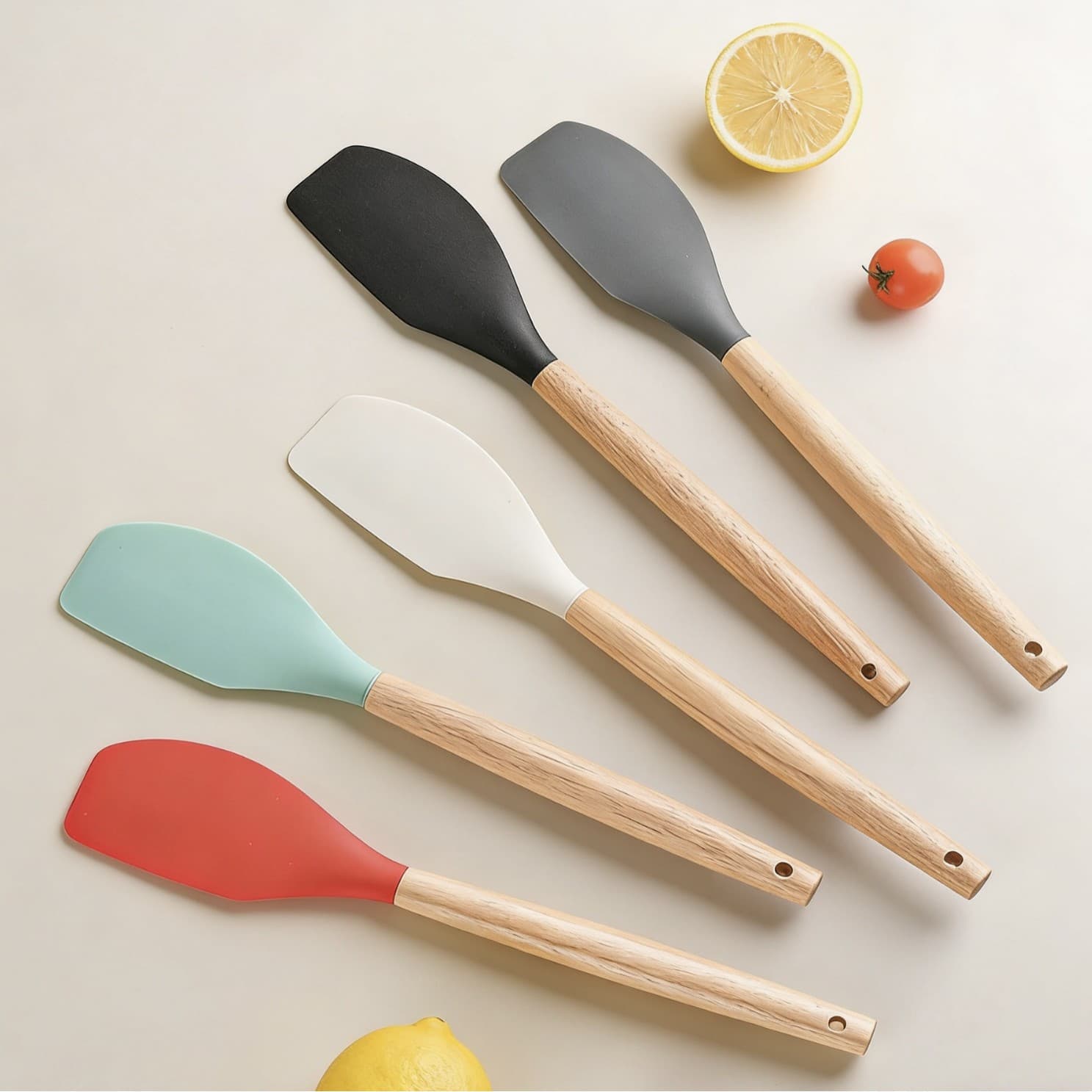 In-Stock Cross-Border Hot-Selling Wooden Handle Silicone Spatula Food-Grade Scraper Amazon Baking Tool Cake Scraper