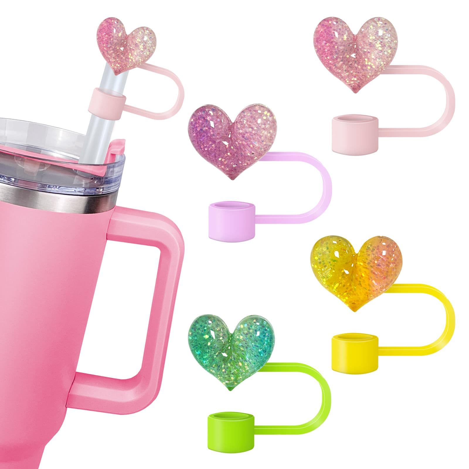 Cross-border 10mm love silicone straw cover dust cap resin glitter color decoration glass cup universal water cup