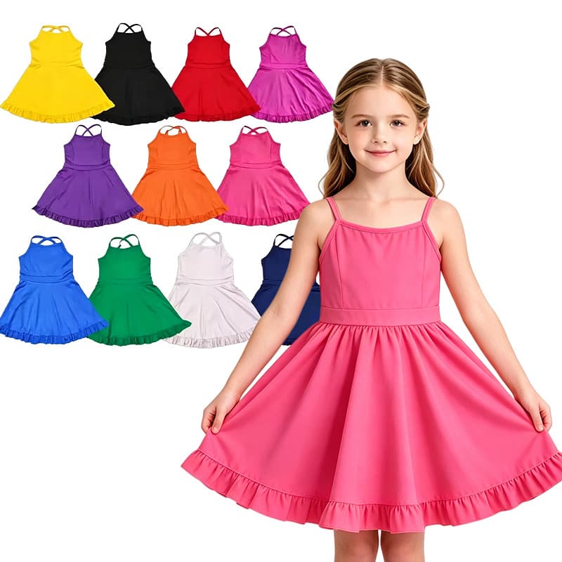 Hot selling summer kids girls yoga clothes kids toddler baby girl knee-length ruffle sportswear sports dress