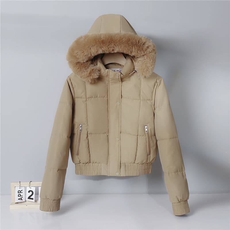 Women's Short Cotton-padded Jacket, Hong Kong Style, Korean Style, Loose Fit, Fleece Lined, Thick, Student Cotton-padded Jacket with Large Fur Collar, Trendy