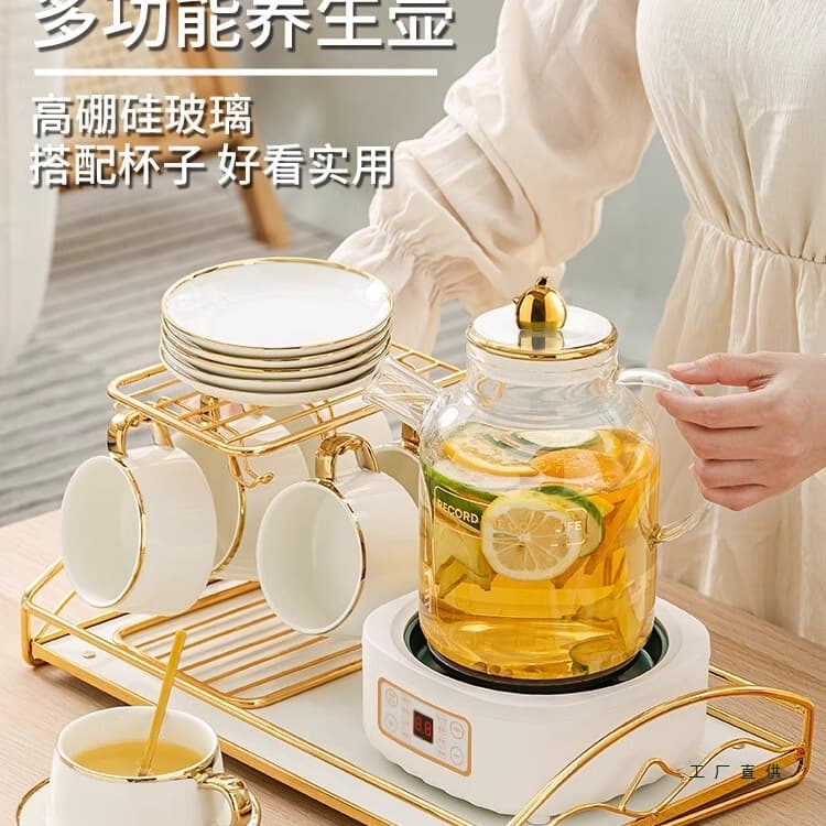 Glass fruit teapot, electric brewing set for health teas, multifunctional afternoon tea set for women, home use