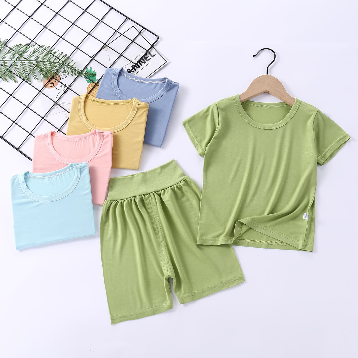 Children's Modal Short Sleeve Set High Waist Belly Protection Home Clothes Summer New Pajamas Mask T Children's Clothing