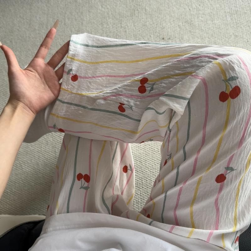 Cloud Cotton Sleep Pants Women Long Pants Spring Summer Autumn Loose Home Striped Cherry Cute Lounge Pants