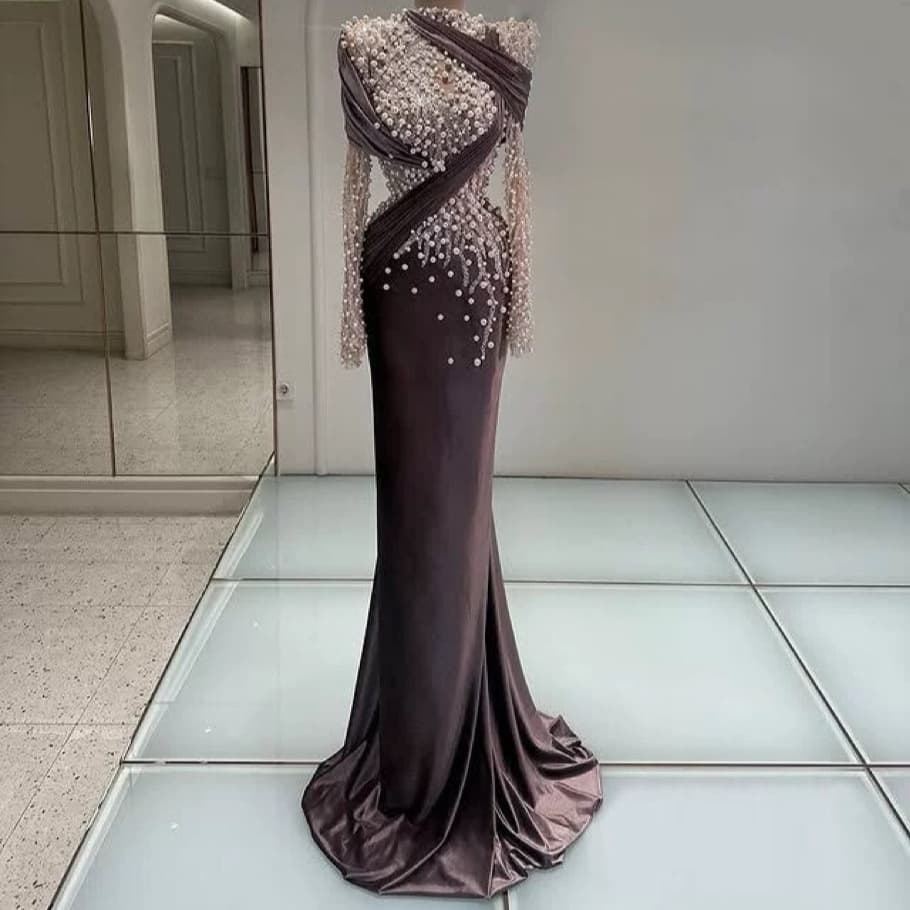New evening dress heavy industry lace slim fit fishtail banquet party evening dress Evening dress