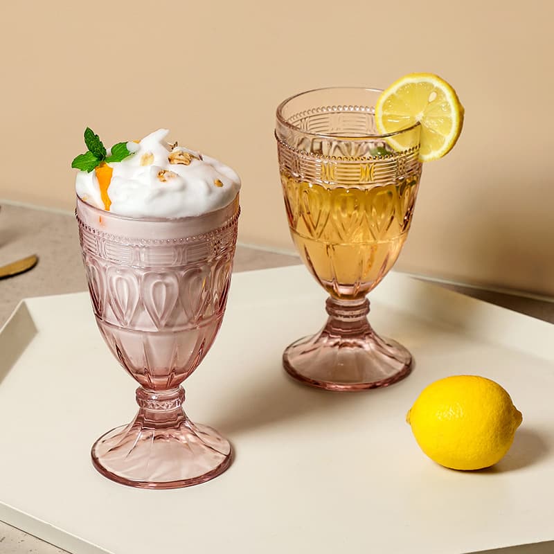 European Vintage Embossed Glass Cup Creative Feather Lace Glass Wine Glass Red Wine Glass Stemmed Glass Set for Home Use