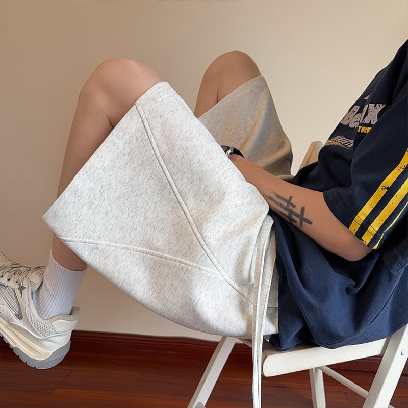 Summer American-style Cotton Blend Patchwork Shorts, Loose Thin Wide-leg Casual Men's Sports Straight Hem with Drape, 5-inch Inseam