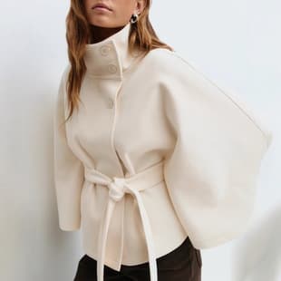 2025 European-American Women Autumn Winter New Amazon Fashion Solid Color Cape Stand Collar Button Belt Trench Coat