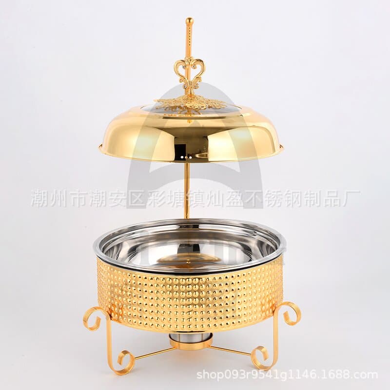 Gold Stainless Steel Buffet Chafing Dish Hotel Food Warmer Restaurant Heating Alcohol Burner Luxury Middle Eastern Hinged Lid Chafing Dish