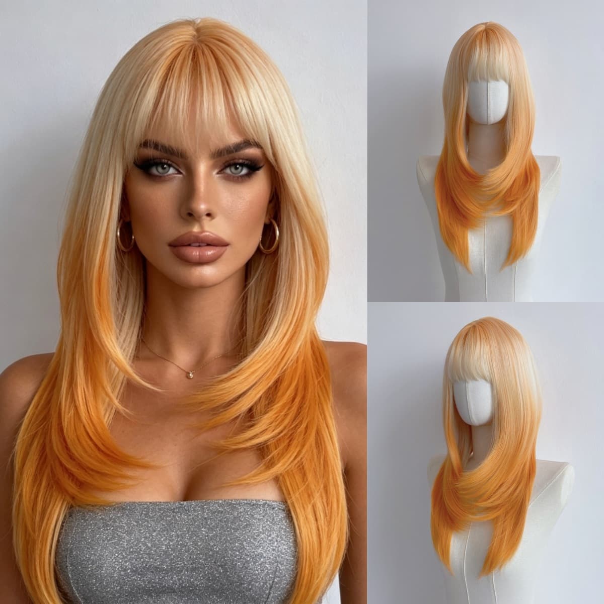 Amazon European and American fashion women's long layered hair breathable rose mesh matte silk wig full head cover