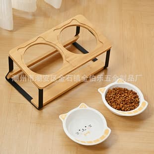 Ceramic Double Cat Bowl with Stand, Anti-Tip Cat Water Bowl, Cat Food Bowl, Pet Supplies, Cat-Specific Bowl
