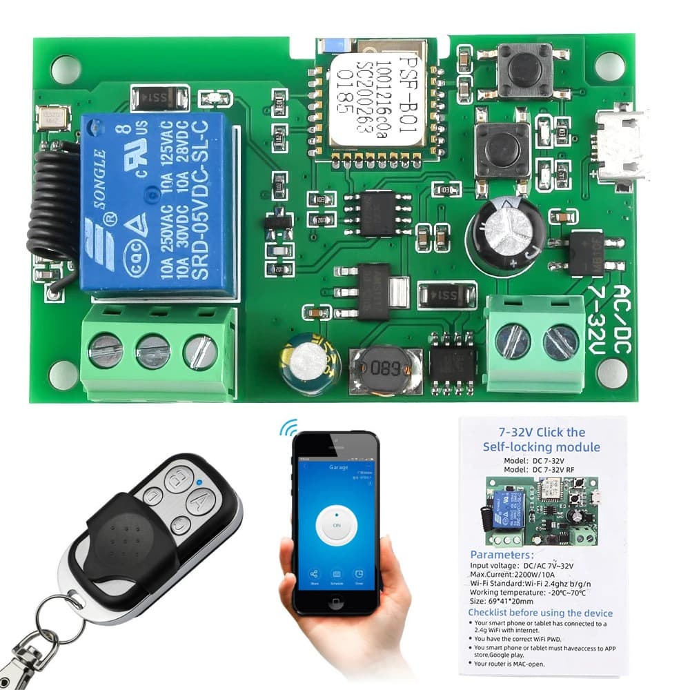 Smart Wireless Remote Control Switch Door Access Control Point Control Self-Lock DC7-32V Easy Micro Link WiFi Remote Control