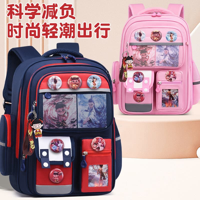 New Nezha Ao Bing Primary School Backpack Lightweight Weight-Reducing Large Capacity Children's Double Shoulder Bag Grades 1-6 Wholesale