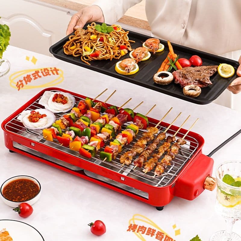 Multi-functional Electric Grill Pan, Non-stick Indoor Barbecue Skillet for Home Use, Kebab Machine