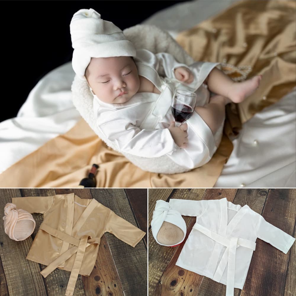 Cross-border Newborn Photography Outfit Baby Photo Bathrobe with Bath Hat Set Full Moon Bathrobe Photoshoot