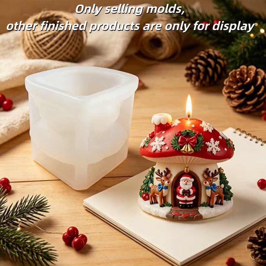 BD Christmas Mushroom House Resin Silicone Mold Christmas Mushroom House Concrete Cement Silicone Mold
