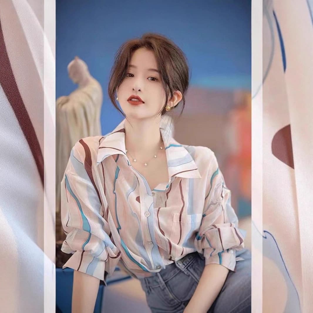 2025 Summer New Abstract Print Fashion Minimalist Casual Unique Striped Fresh Design Shirt