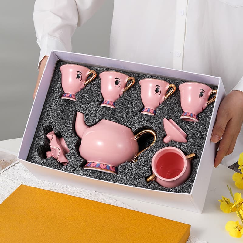 New Version Beauty and the Beast Teapot Ceramic Gold Plated Teapot Tea Pot Mrs. Potts In Stock Plate Sugar Bowl In Stock