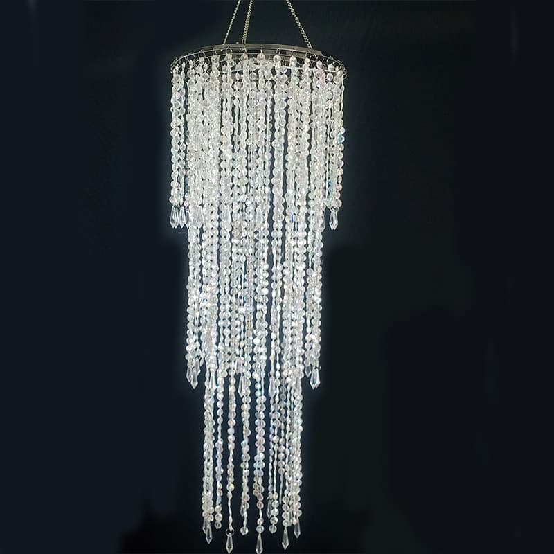 Long Chandelier Acrylic Candle Beaded Pendant Light Wedding Party Scene Retro Romantic Atmosphere Iron Lighting