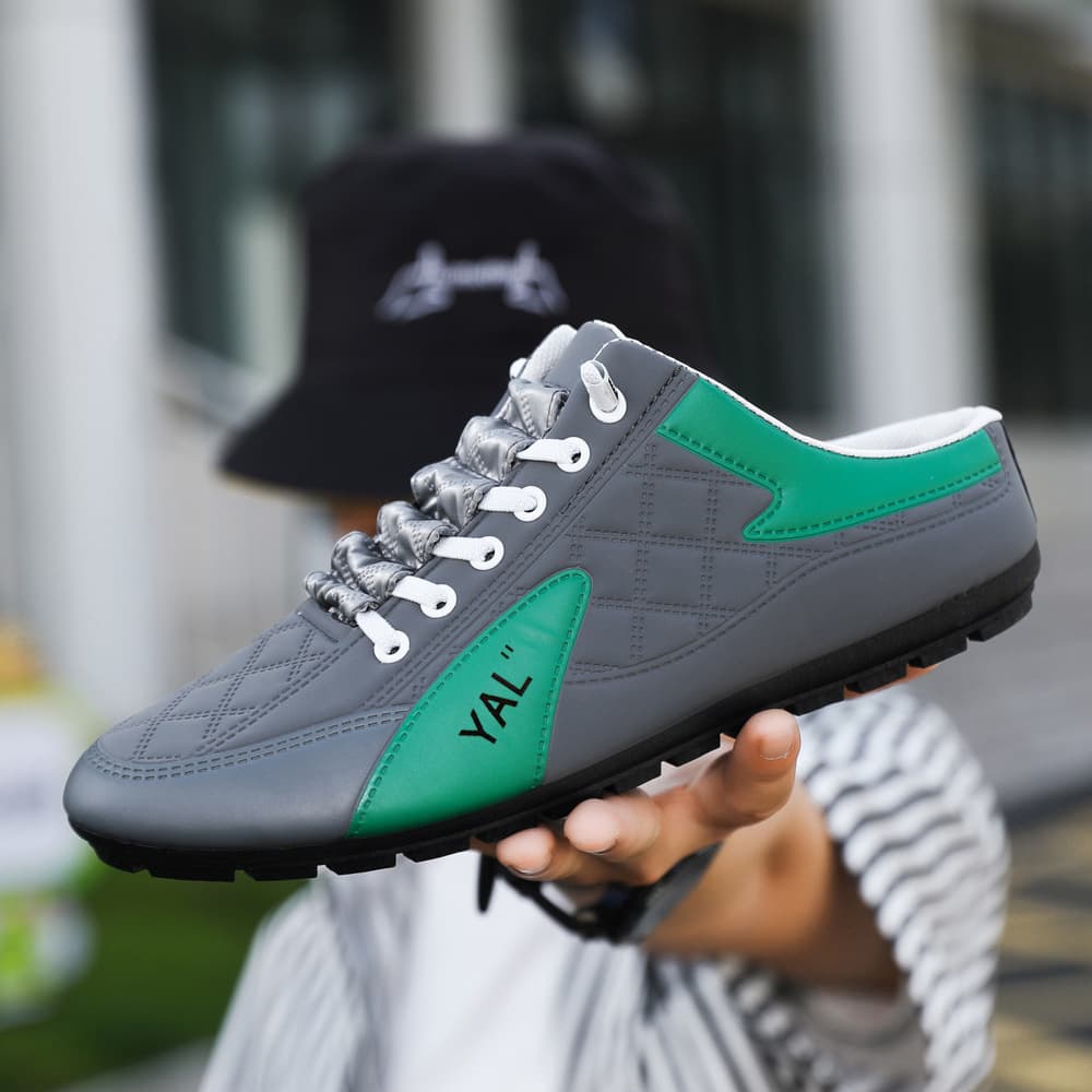 Men's Casual Driving Shoes Soft Bottom Half Slip-On Slipper Style round Toe Breathable Comfortable Anti-Slip Rubber Sole