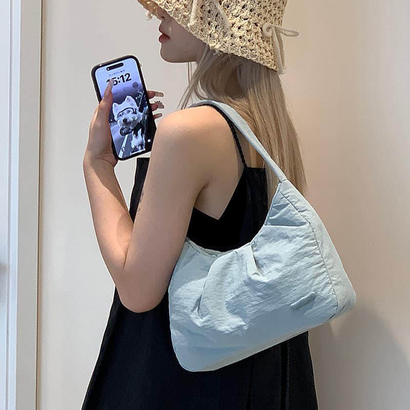 Colorful Fox niche Korean style gentle pleated solid color armpit bag simple texture casual versatile shoulder bag